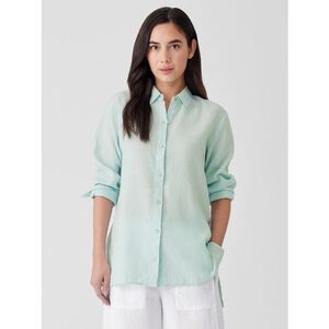 NWOT Eileen Fisher Womens Handkerchief Linen Classic Collar Shirt Seawater XL